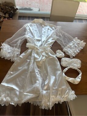 White Satin & Tulle Bridal Robe Set